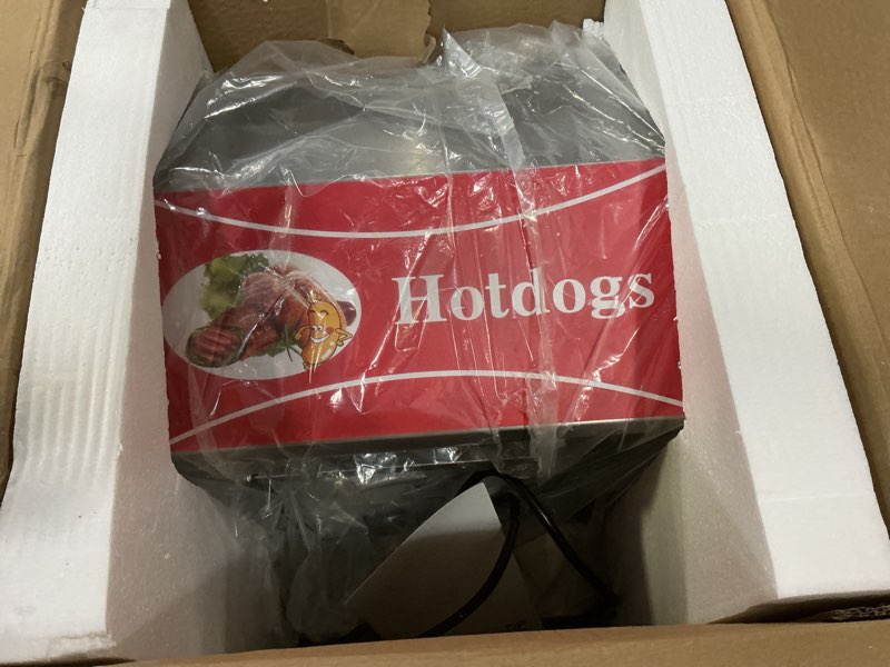 Condition photo showing Good Condition for hot dog steamer, 28.5qt 2-tier commercial hot dog machine with bun warmer, 86°f~185°f adjustable, 175 hot dogs & 40 buns, stainless steel hot dog bun warmer with tempered glass slide doors