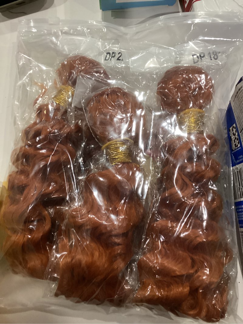 Condition photo showing Good Condition for #350 orange bundles human hair deep wave bundles 18 20 22 inch 3 bundle unprocessed brazilian virgin hair orange deep wave human hair extensions 50 gram per bundle 18 20 22 inch #350 deep wave bundles