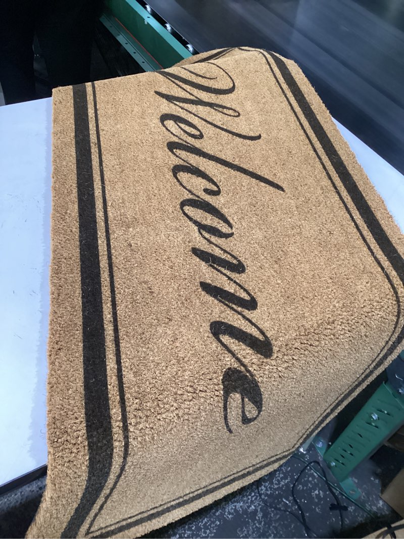 Condition photo showing As Is for kankun coco coir door mat with heavy duty backing, welcome doormat, size unknown