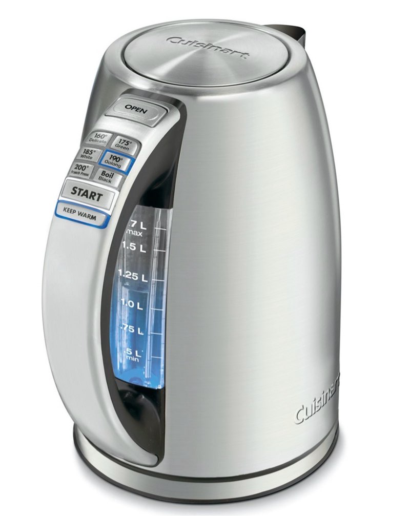 Cuisinart 1.7L Perfectemp Programmable Stainless Steel Electric Kettle Light Silver CPK-17P1: Adjustable Temp, Cordless, 360° Base