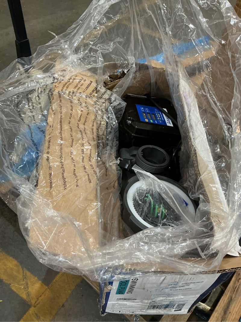 Condition photo showing As Is for aquastrong 1.5hp in/above ground pool pump, dual speed with timer, 115v, 4795gph, high flow self primming swimming pool pump,black