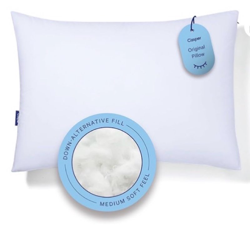casper sleep original pillow, standard size – medium soft feel, down-alternative fill, supports side