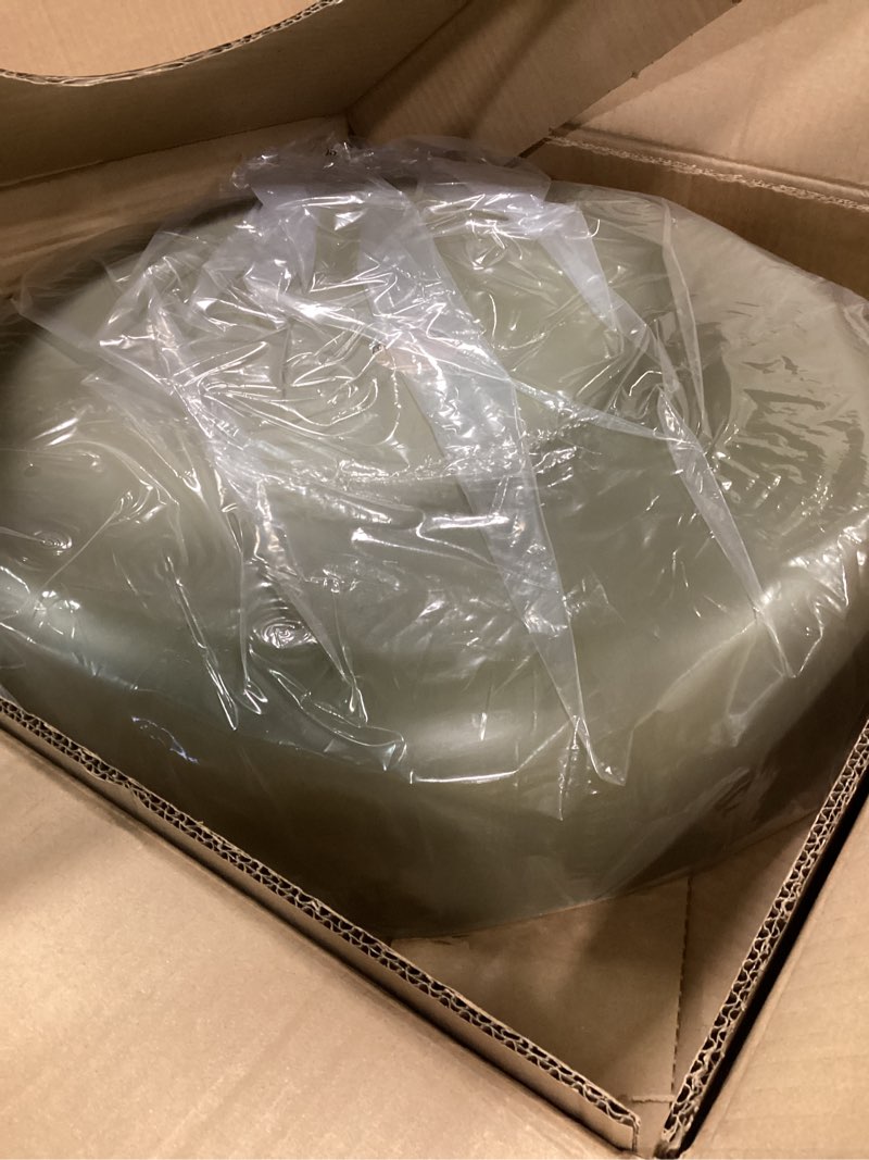 Condition photo showing New/Like New for Mid Century Chandelier 19.68 inch, Natural Wood and Brass Accent,2 Layered Deep Green Shade,Large Pendant Ceiling Lights for Kitchen Island, Dining Room, Living Room Olive Green