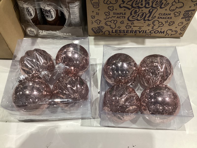 Condition photo showing New/Like New for Extra Large Hanging Shatterproof Tree Ball Clear Christmas Ball Ornaments Decorative Mercury Ball with Tree Ornaments Hooks for Xmas Holiday Wedding Decoration (Rose Gold,4inch/4Pcs) Rose Gold 3.9