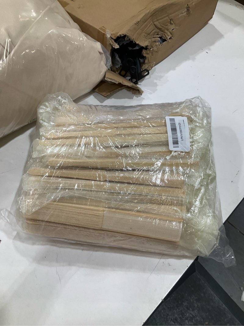 Condition photo showing Good Condition for sepwedd 50pcs cream-coloured imitated silk fabric bamboo folded hand fan bridal dancing props church wedding party favors with organza bags