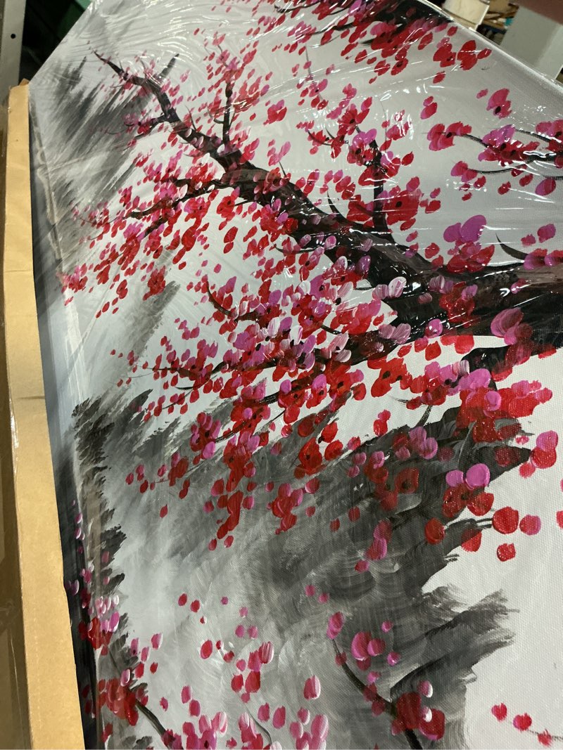 Condition photo showing New/Like New for large traditional chinese painting hand painted plum blossom canvas wall art modern black and white landscape oil painting for living room 60 x 30 inch 60"l x 30"w