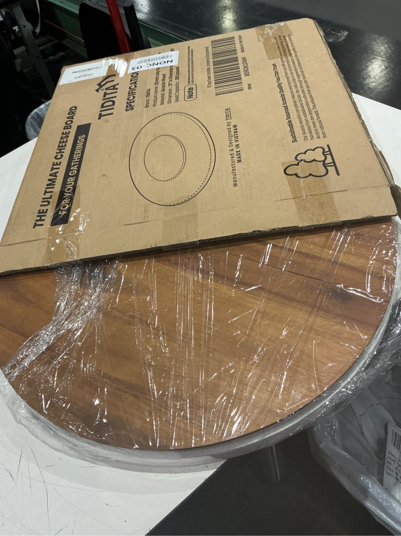 Condition photo showing Good Condition for tidita 21" acacia wood lazy susan for table top - wooden turntable serving tray for charcuterie boards cheese board - extra large round lazy susan organizer - kitchen revolution for countertop 21 inch acacia wood