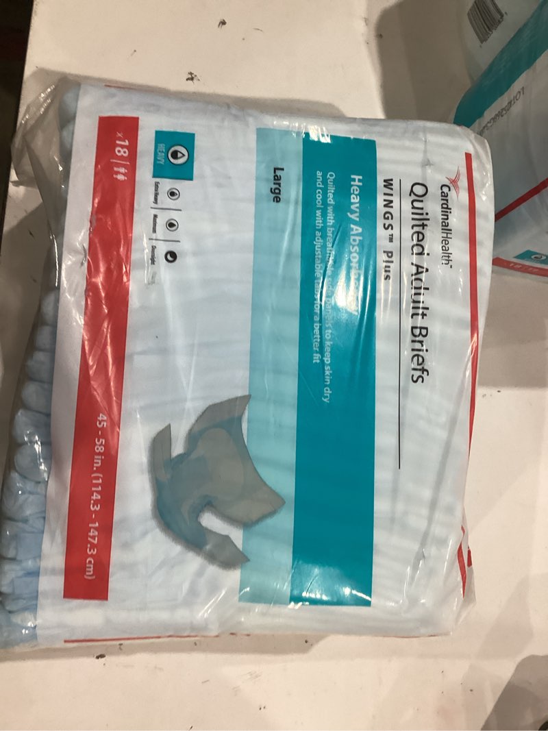 Condition photo showing New/Like New for cardinal 75343101 wings adult heavy-absorbent incontinence brief, blue - large - pack of 18