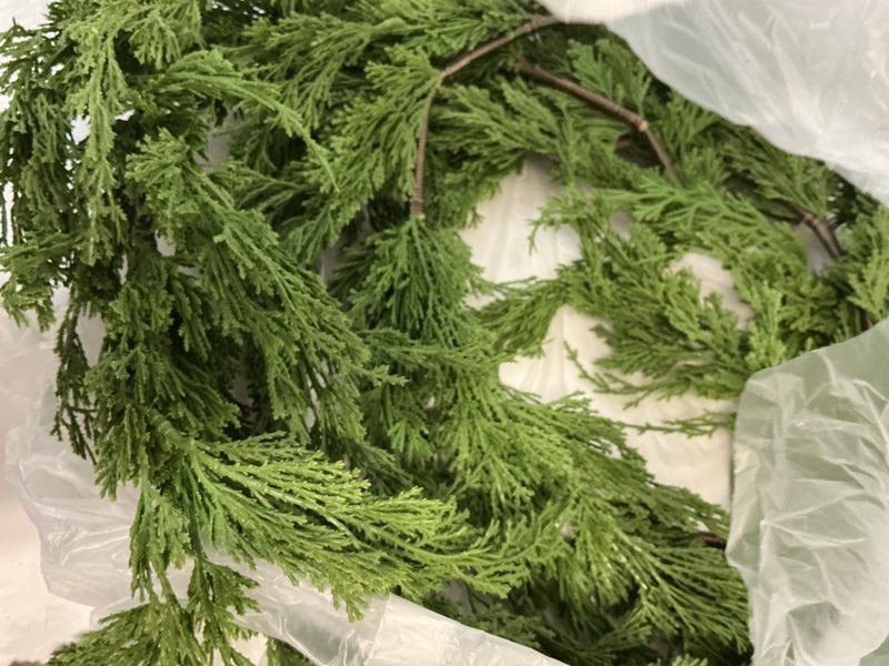 Condition photo showing As Is for DearHouse Norfolk Pine Christmas Garland,6Ft Artificial Greenery Holiday Mantel Fireplace Table Runner Centerpiece Decor
