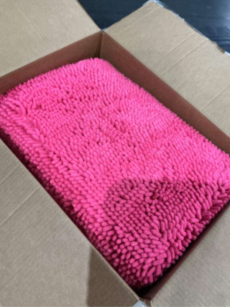 Condition photo showing As Is for (similar to )smiry bathroom rugs mat 24x16, extra soft absorbent chenille bath rugs, non slip rubber backing machine washable quick dry bath mats for bathroom floor, tub, shower, home decor accessories, hot pink hot pink rectangular 24'' x 16''