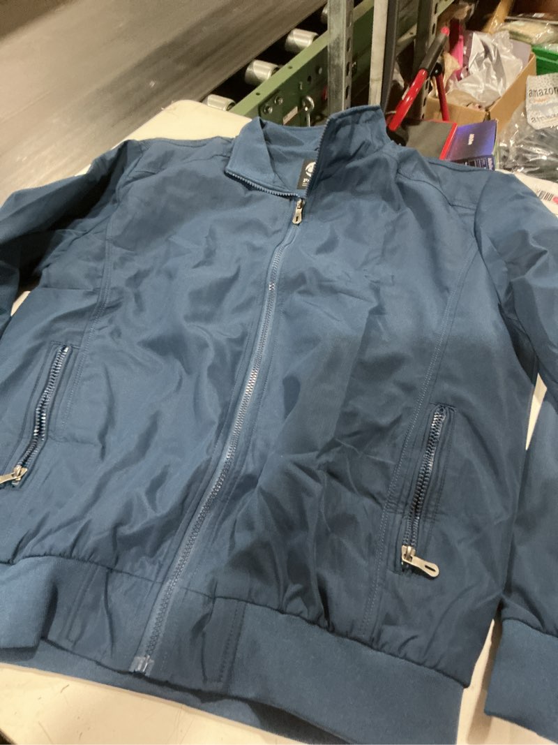 Condition photo showing Good Condition for rgot men's jackets - men's slanted zip pocket jacket (dusty blue, size: l)