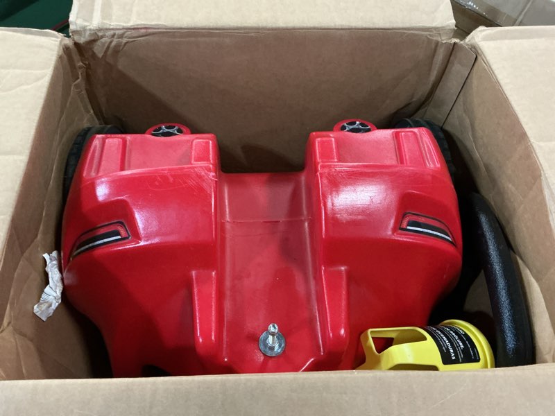 Condition photo showing As Is for step2 whisper ride cruiser kids push car, ride on toy, stroller substitute, includes seat belt & horn, made of durable plastic, max weight 50 lbs., for toddlers 18 months - 4 years old, red red push car