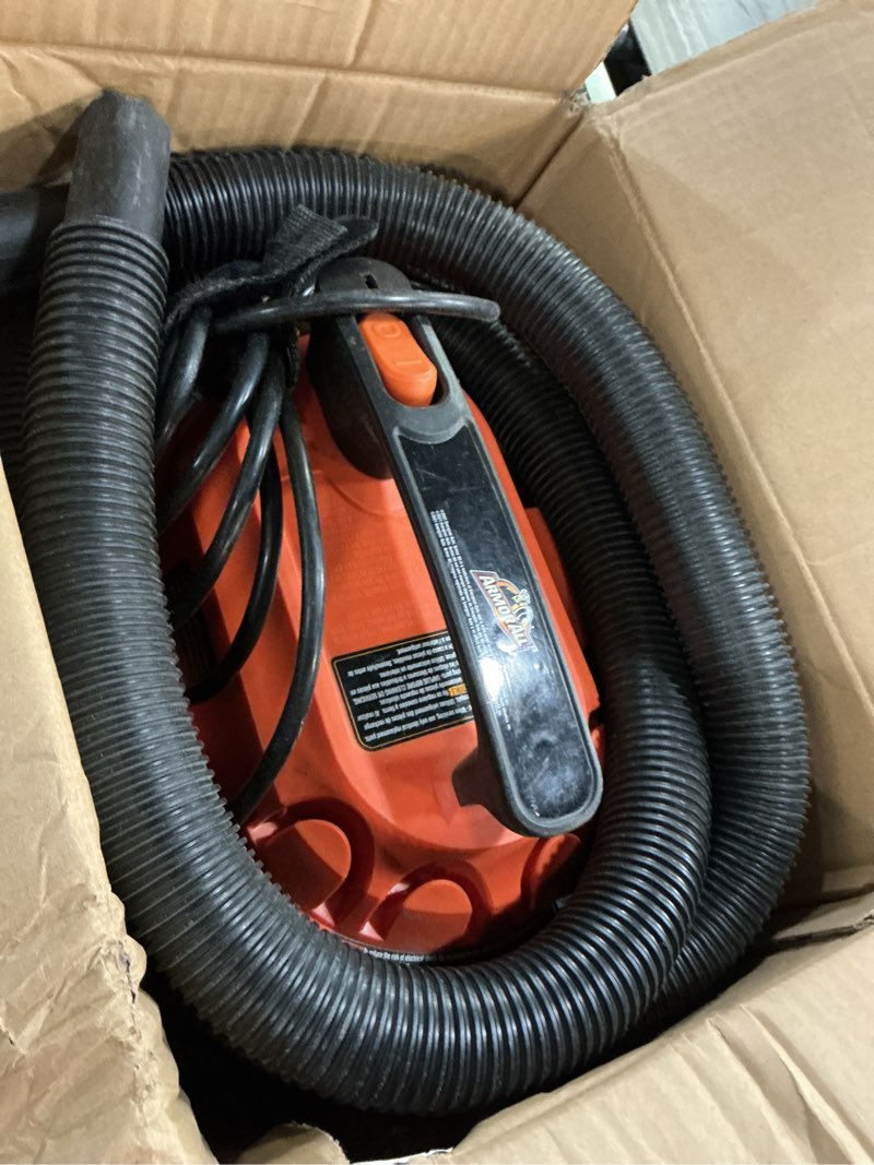 Condition photo showing As Is for armor all, aa255, 2.5 gallon 2 peak hp wet/dry utility shop vacuum, orange 2.5 gal vac