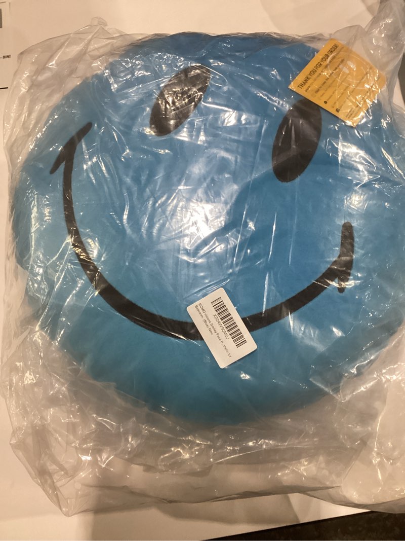 Condition photo showing New/Like New for ROMO visions Smiley Face Pillow - Cute Plush for Fun Bedroom Decor - 16" X 16" Soft Cotton Cool Kids