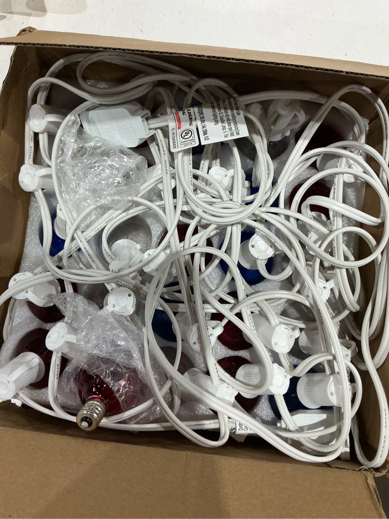 Condition photo showing Good Condition for 4th of july lights outdoor, 25ft red white and blue string lights, waterproof g40 incandescent plug in patriotic lights, connectable fourth of july decorations for patio, party, camper red bule white light 25ft