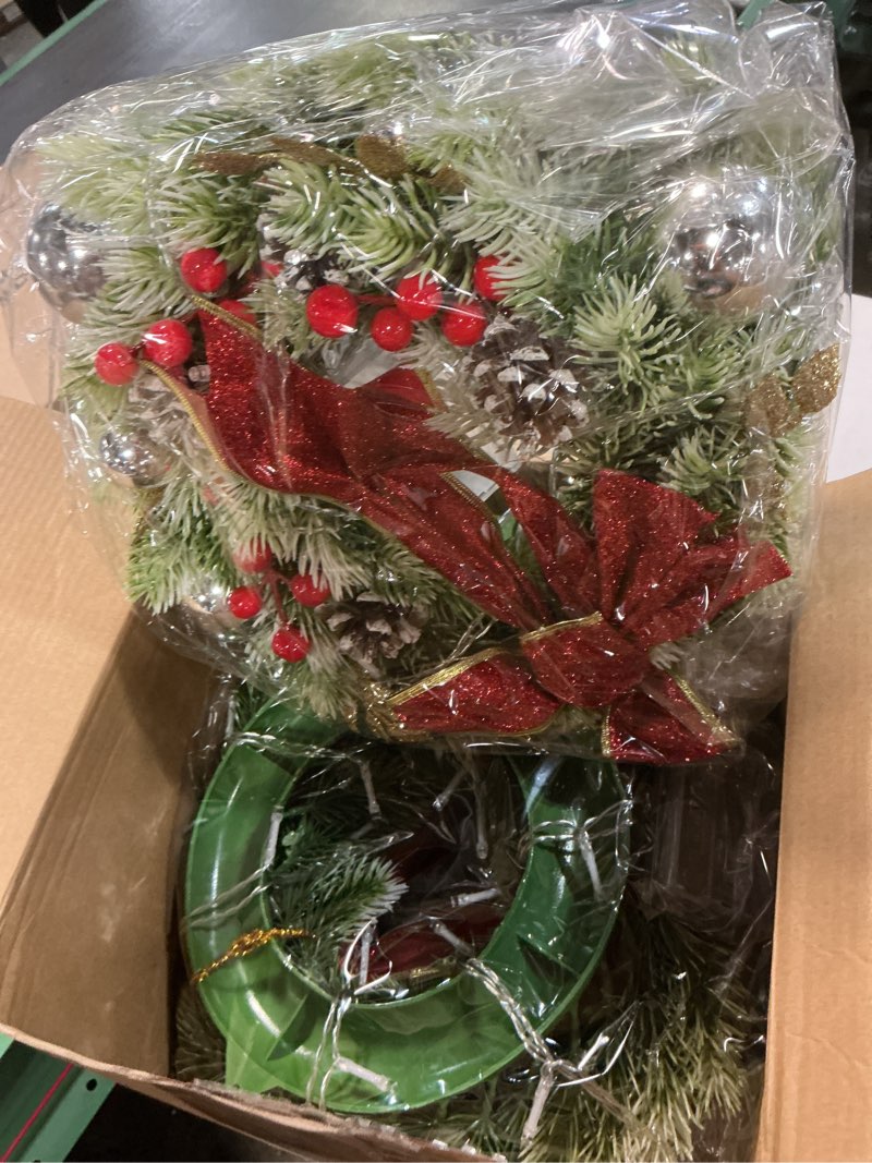 Condition photo showing New/Like New for 4 Pcs Lighted Christmas Wreaths, 12 Inch Pre Lit Small Xmas Wreath with Large Bow, Pine Needle Wreath with LED Lights Battery Operated Xmas Ornaments for Front Door Wall Christmas Party Decor(Gold)