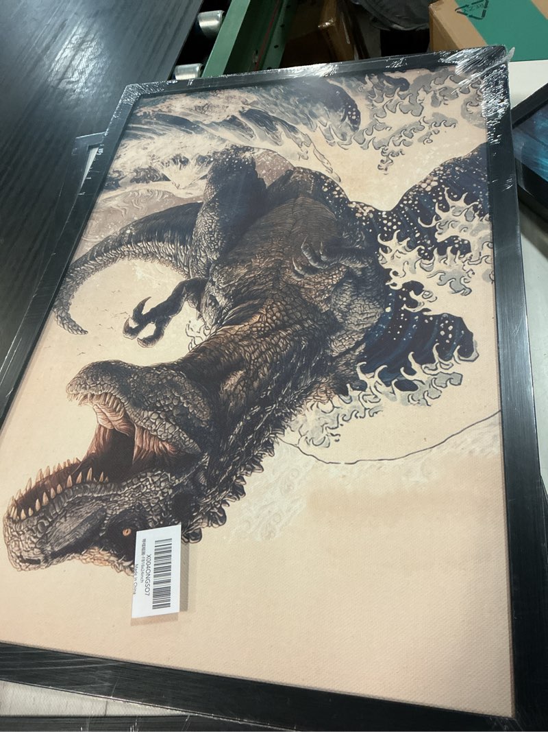 Condition photo showing New/Like New for japanese oriental dinosaur decor wall art for boys nursery dino pictures canvas print painting japan artwork signs decoration gifts for bathroom living room bedroom office framed 12"x16" dinosaur art 16"l x 12"w