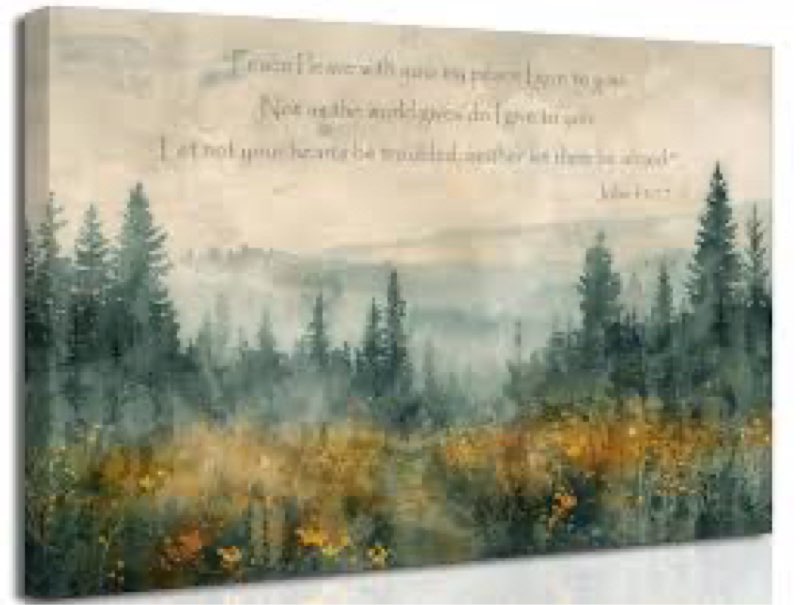Christian Bible Canvas Wall art Scripture John14:27 Vintage Forest Pathway Landscape Watercolor Pain