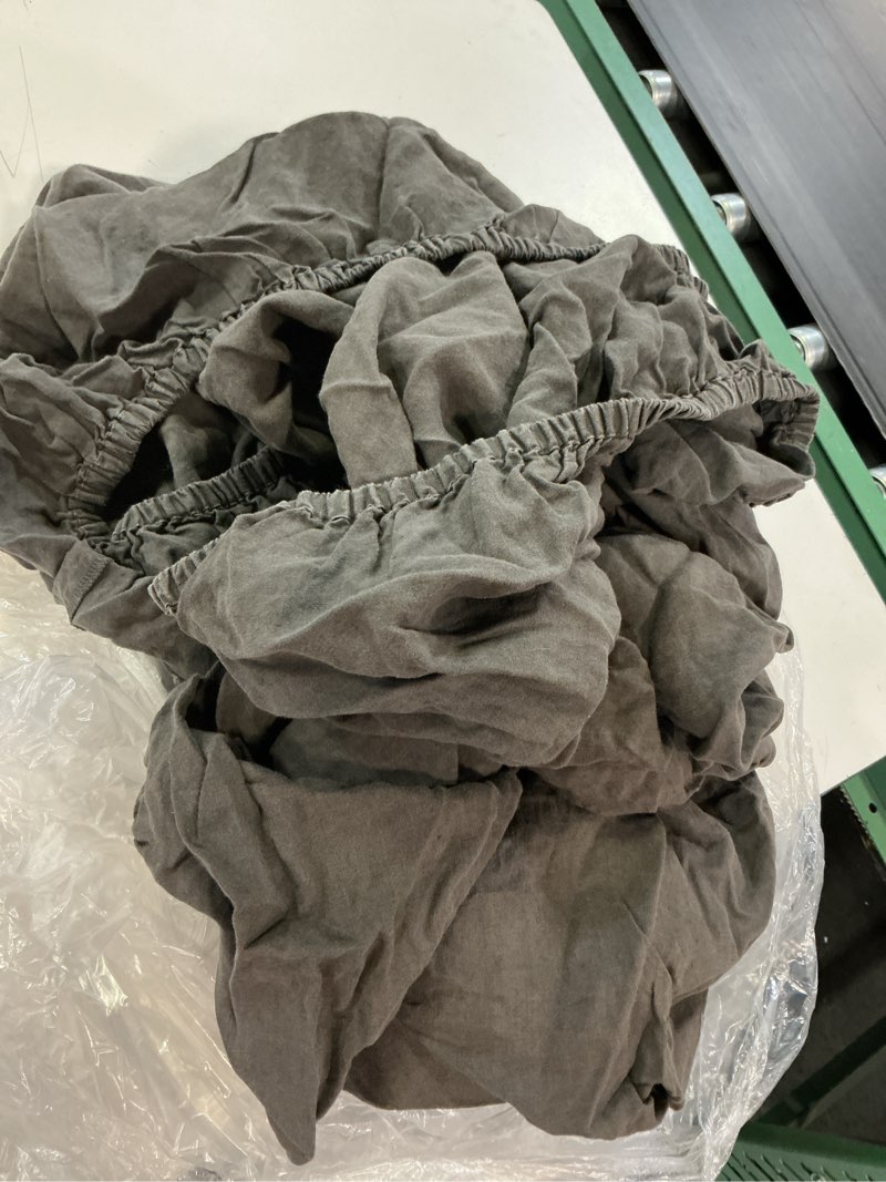 Condition photo showing As Is for european linen fitted sheet set, queen, charcoal