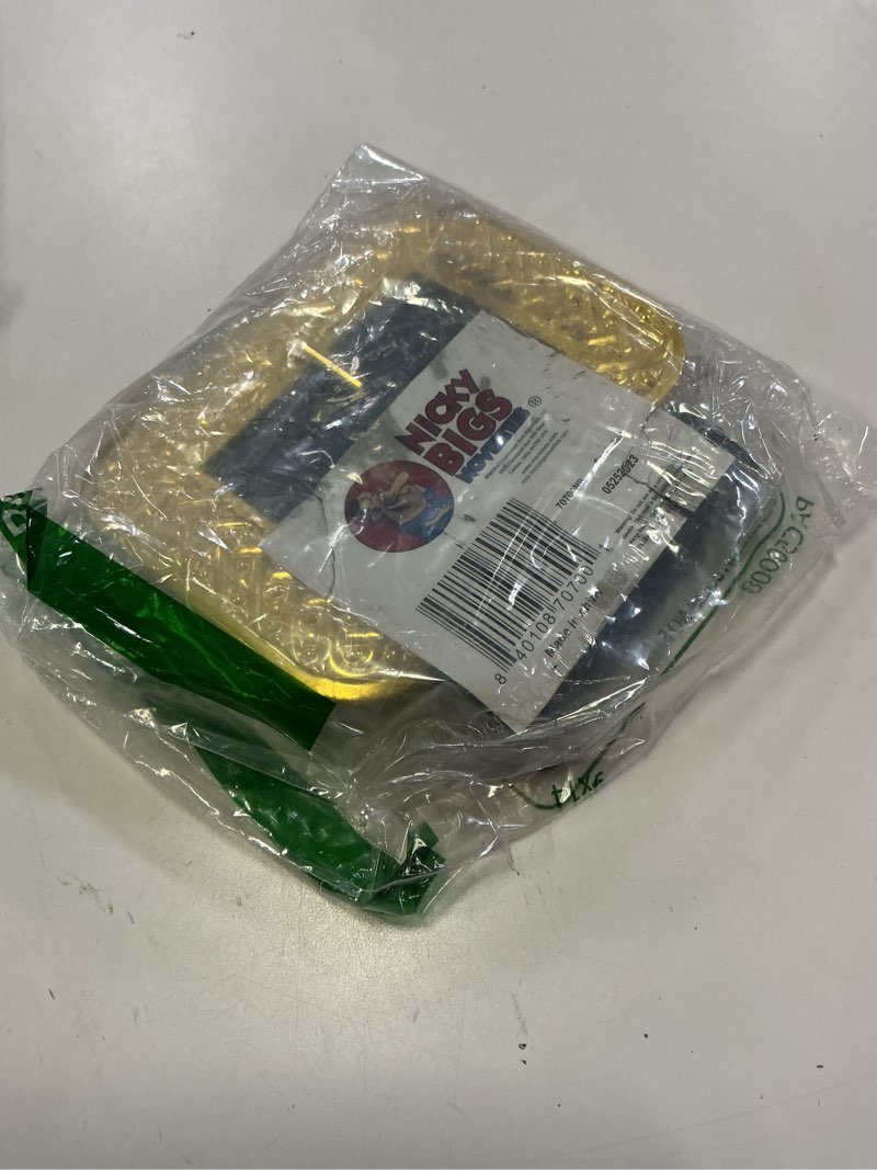 Condition photo showing As Is for Nicky Bigs Novelties Deluxe Adult Costume Wide Belt with Oversized Gold Buckle Adjustable 58" Black Vinyl Belt for Santa Coat and Pirate Cosplay