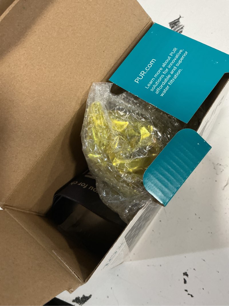 Condition photo showing New/Like New for pur plus horizontal faucet mount filtration system with 3-in-1 lead reducing filter, water filter for sink, lasts 100 gallons, compatible with sinks with external aerators, metallic grey