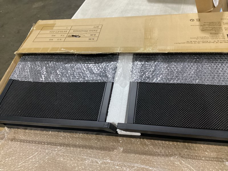 Condition photo showing As Is for dog ramp for car 63" long & 17.3" wide portable dog ramps for large dogs with non-slip rug surface dog car ramp for suv car & truck, folding dog ramp up to 250lbs