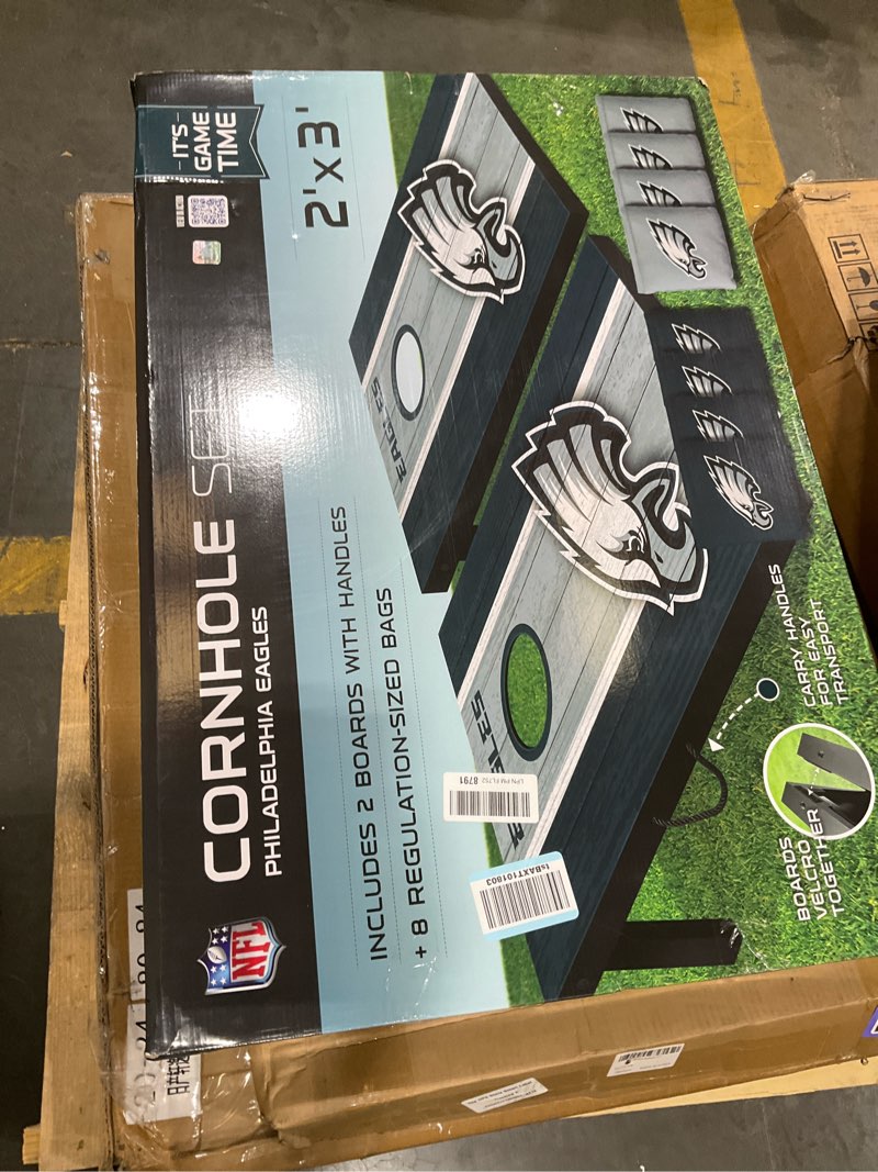 Condition photo showing New/Like New for youthefan nfl 2' x 3' portable cornhole game with logo bags philadelphia eagles