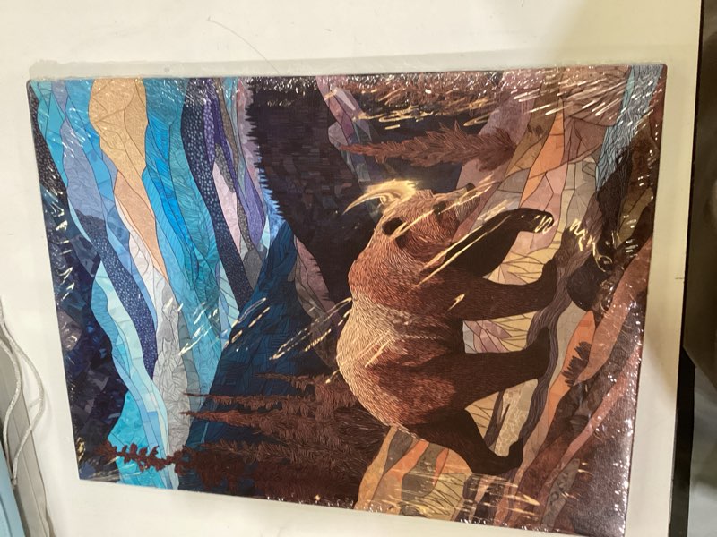 Condition photo showing Good Condition for halioyo bear canvas wall art, abstract nature wilderness wall decor, modern brown bear painting for living room bedroom hallway office, ready to hang(12x16 inch) 16"l x 12"w painting-07