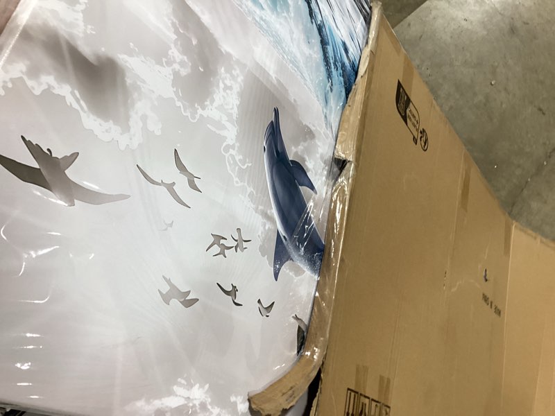 Condition photo showing New/Like New for wapluam large wall art for bedroom blue waves of the sea wall pictures artwork framed canvas wall decoration for living room fashion office canvas art prints dolphins seascape paintings home decor 60"l x 30"w blue dolphins wall pictures