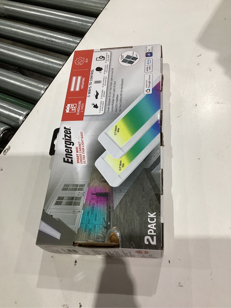 Condition photo showing New/Like New for Energizer Smart Under Cabinet Light Bar 2 Pack, Ultra-Thin 0.3”x12”x2.7”, RGB + Multi-White, Remote Control, Button, App, Voice Control with Alexa Siri Google, Motion Control, Dimmable, Scheduling