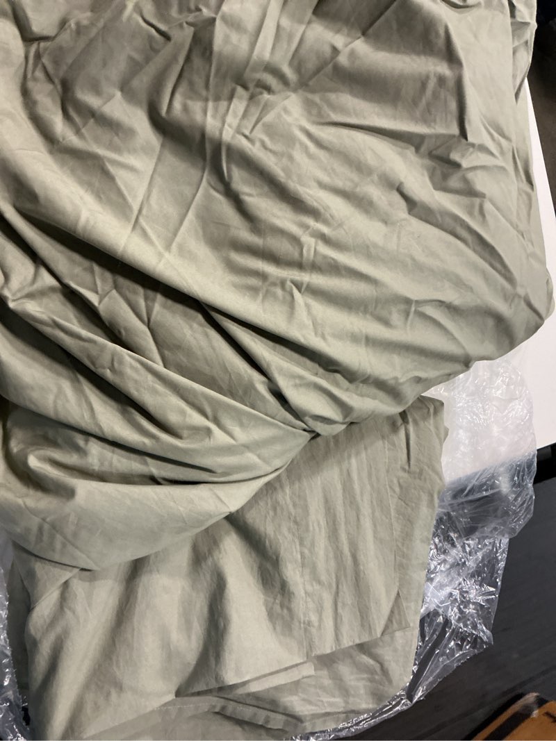 Condition photo showing As Is for organic crisp percale duvet cover set, full/queen, dried sage ( not pillowcases )
