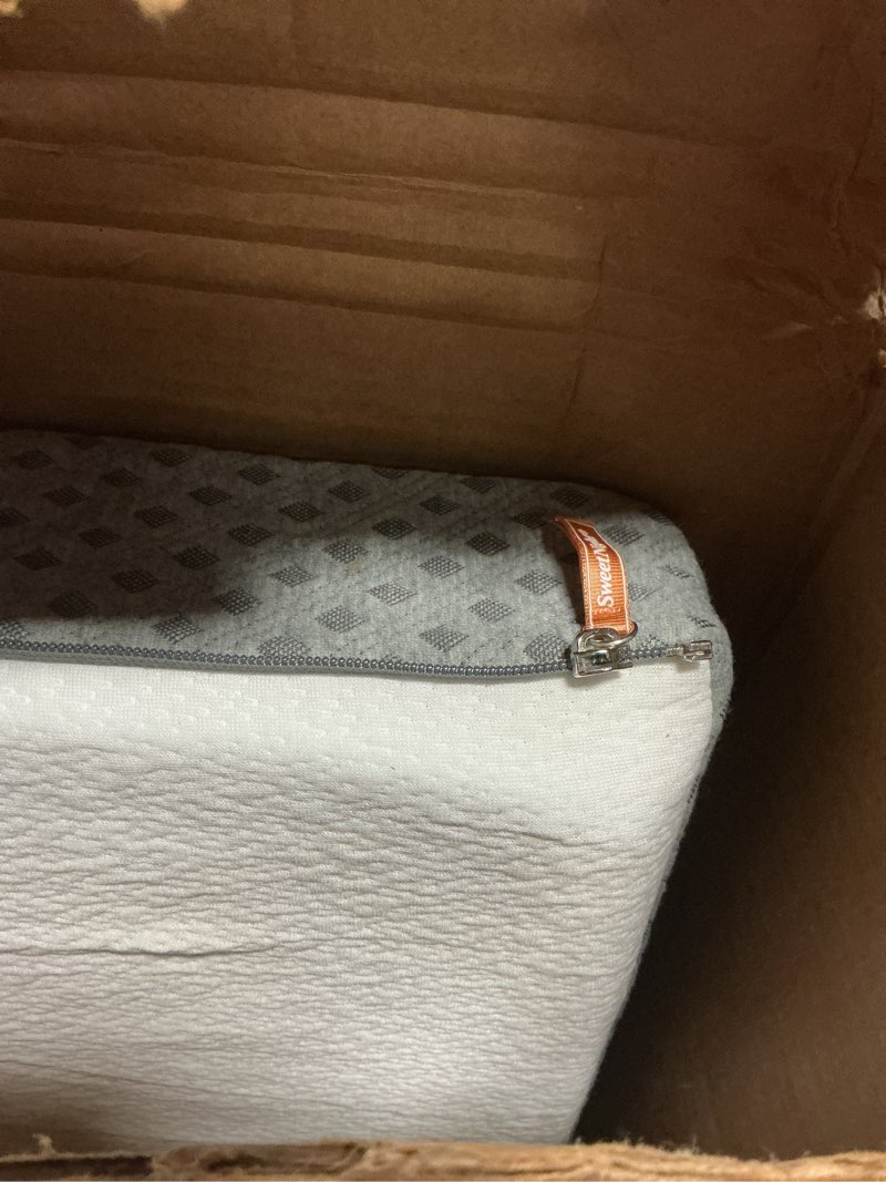 Condition photo showing As Is for similar grey sweetdream on 1 breathable two-sided 3\" portable mini crib mattress, greenguard gold certified, vinyl and breathable fabric, white