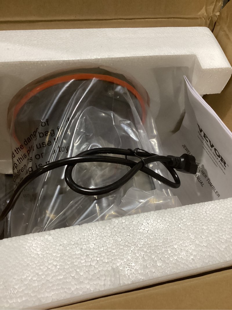 Condition photo showing Good Condition for vevor 11lbs/5kg capacity mini tumbler machine with 0-60 minutes timer, 5 speeds jewelry rotary finisher for surface polishing grinding buffing gemstones jewels coins, orange+black, kd-20001