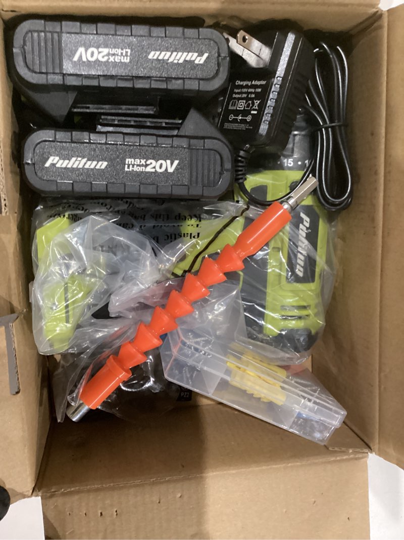 Condition photo showing Good Condition for PULITUO'S 20V Cordless Drill/Driver, Electric Screwdriver - 2 Batteries, 30Nm, 21+1 Torque, 2 Speed, Keyless 3/8" Chase Drill with LED Light, Kit for Home (Green) 20V Drill (green)- double