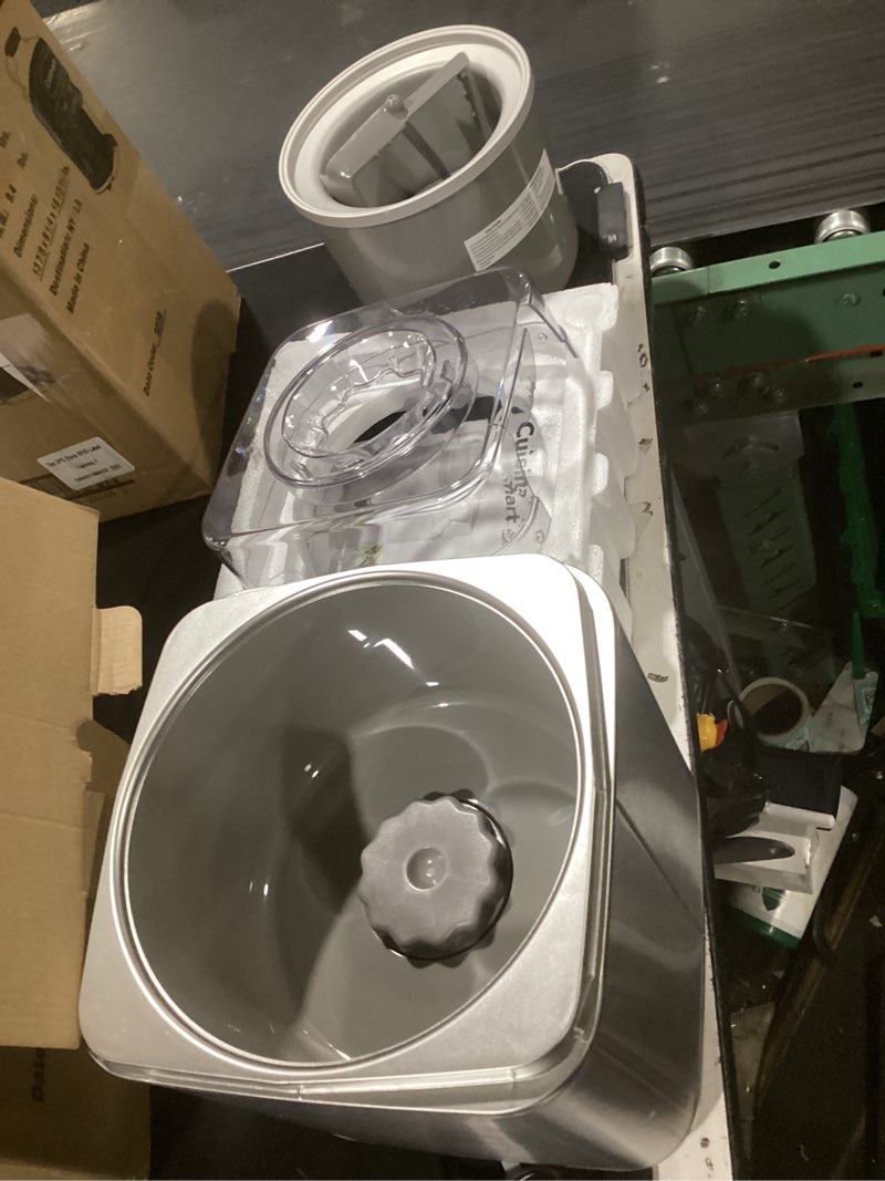 Condition photo showing As Is for cuisinart ice cream maker machine, 2-quart ice cream, sorbet and frozen yogurt machine, fully automatic double-insulated freezer bowl makes frozen desserts in under 30 minutes, ice30bcp1, silver