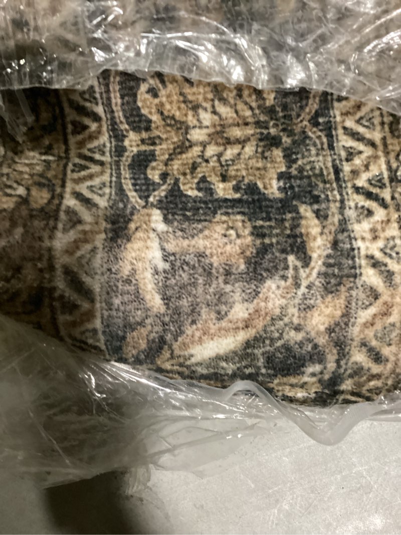 Condition photo showing Good Condition for vintage distressed 5x7 area rugs for living room bedroom non slip washable, medallion pattern printed low pile thin carpet rugs for dining room/kitchen/home office, multi brown/olive accents
