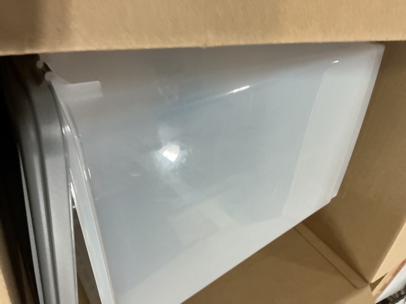 Condition photo showing Good Condition for amazon basics airtight pet food storage container with scoop, bpa free, removable wheels, 69 qt, gray