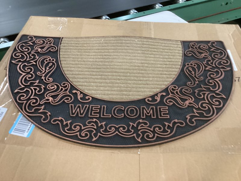 Condition photo showing As Is for J&V TEXTILES Original Durable Rubber Door Mat, , Heavy Duty Doormat, Indoor Outdoor, Waterproof, Easy Clean, Low-Profile Mats for Entry, Garage, Patio Bouquet Half Moon Bronze