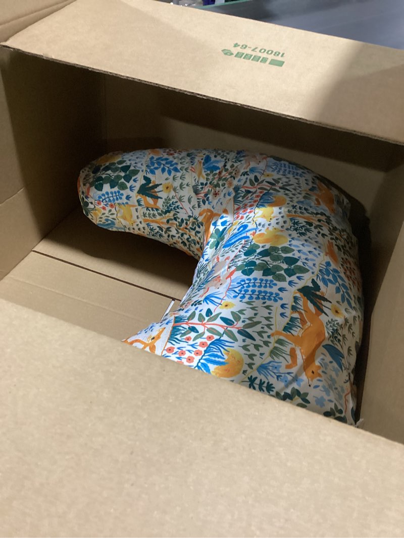 Condition photo showing As Is for Boppy Nursing Pillow - Ergonomic Bottle & Breastfeeding Pillow with High, Firm, Large Area, Water-Repellent Cushion with Washable Cover; Baby Safety Alliance Verified - Colorful Forest Animals New Nursing Pillow Colorful Forest Animals
