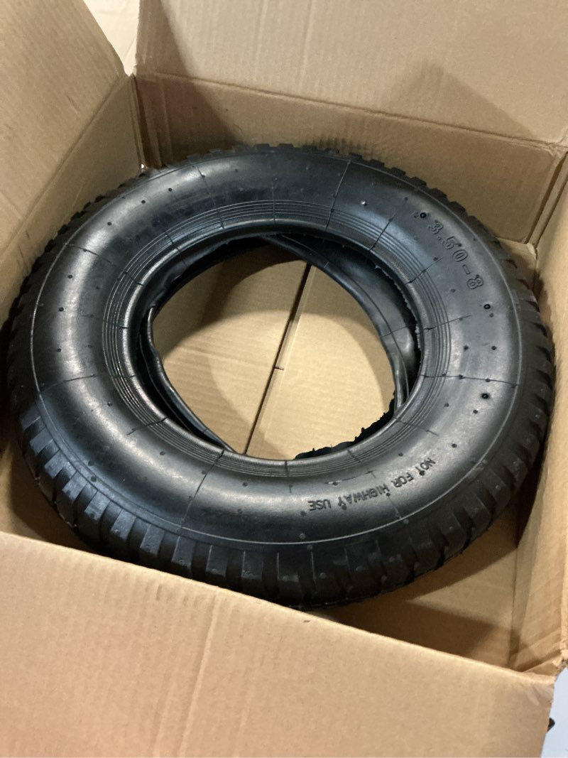 Condition photo showing Good Condition for GICOOL 14.5\" Wheelbarrow Tire, Fit 4.00/4.80-8, 3.50-8\" Flat-free Solid Tire and Wheel with 5/8\" Axle Bore Hole, 3-6\" Centered Hub for Wheelbarrow Trolley Dolly Lawn Mover Go Kart Replacement