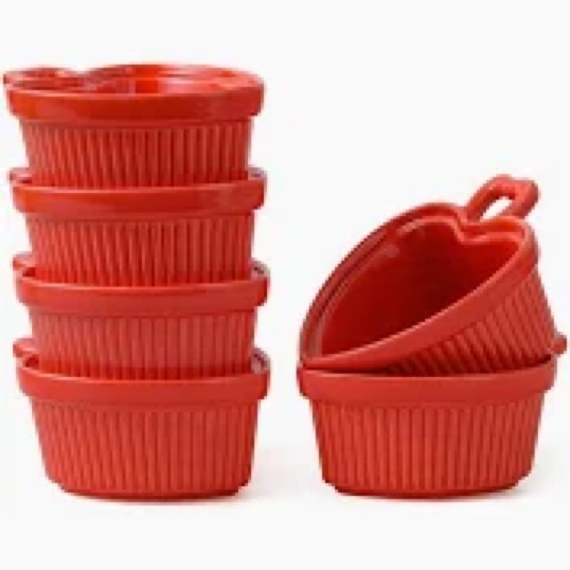 feenmai 8oz heart ramekins set of 6 - creme brulee ramekins, valentine ceramic baking bowls with han