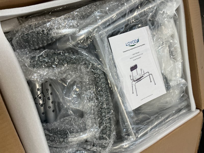 Condition photo showing Good Condition for Sliding Shower Chair Tub Transfer Bench with Swivel Seat, Padded Armrest and Backrest, Height Adjustable for Bathtubs, Inside Shower, for Handicap & Seniors?350 Lbs White?Sliding&Swivel?