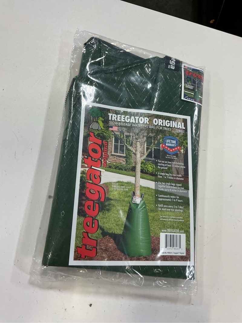 Condition photo showing New/Like New for treegator original slow release watering bag for trees, the original tree watering bag, ideal for new or established trees, fits trees from 1 to 8 inches in trunk diameter, made in usa, green 1 bag