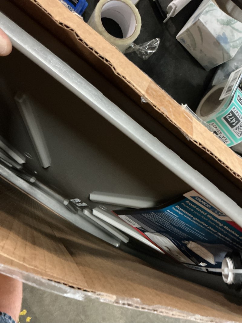 Condition photo showing As Is for camco low profile washing machine drain pan with pvc fitting, 29 inch x 33 inch id and 31 inch x 35 inch od - protects your floors from washing machine leaks - easy to use - pewter - 20788 standard packaging pewter 30.5" x 34.5"