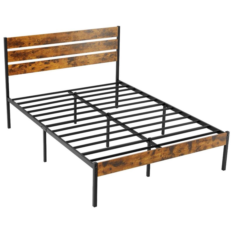  brown metal bed frame with headboard and footboard, 800lbs sturdy slats support, box spring free & ultra-quiet - full