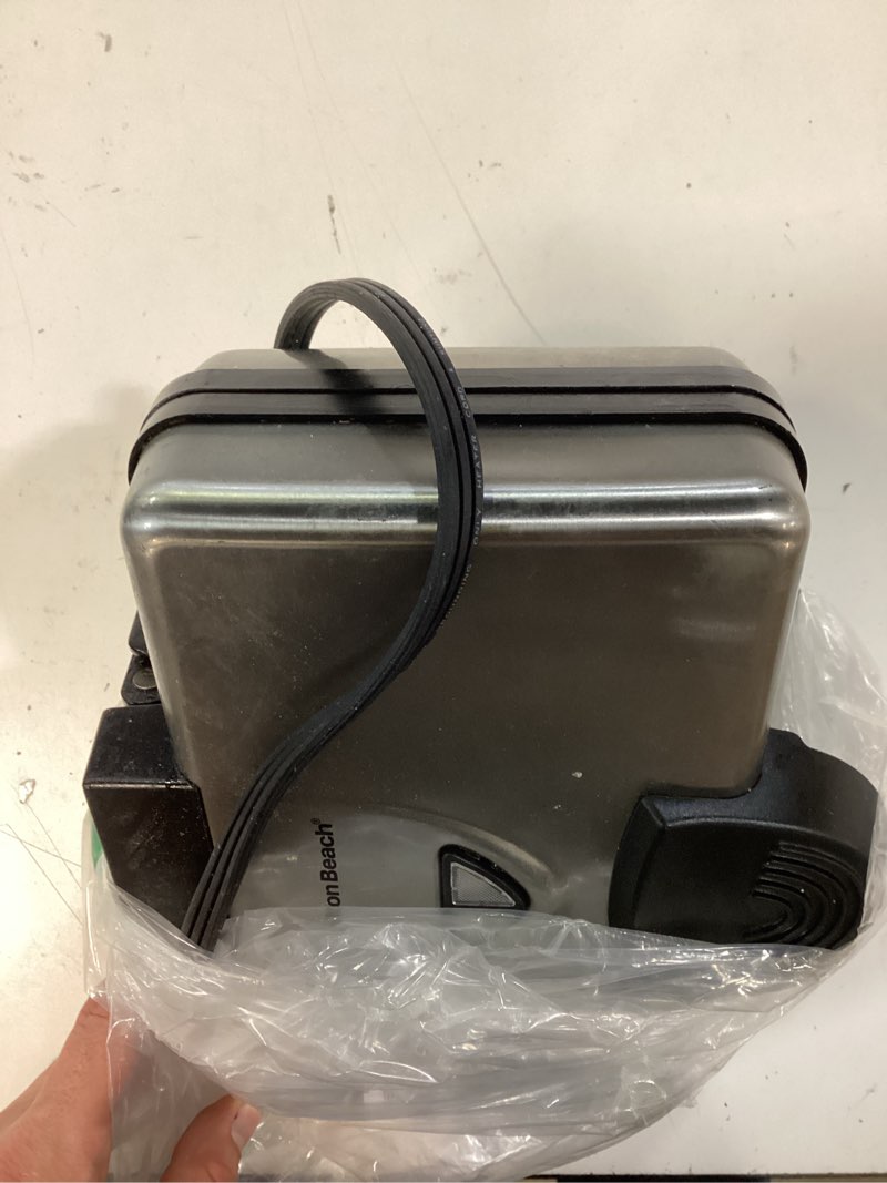 Condition photo showing As Is for hamilton beach belgian mini waffle maker with shade control, makes 2 at once, create personalized keto chaffles and hash browns, pfas-free non-stick plates, compact design, stainless steel (26009) makes 2 at once (pack of 1)