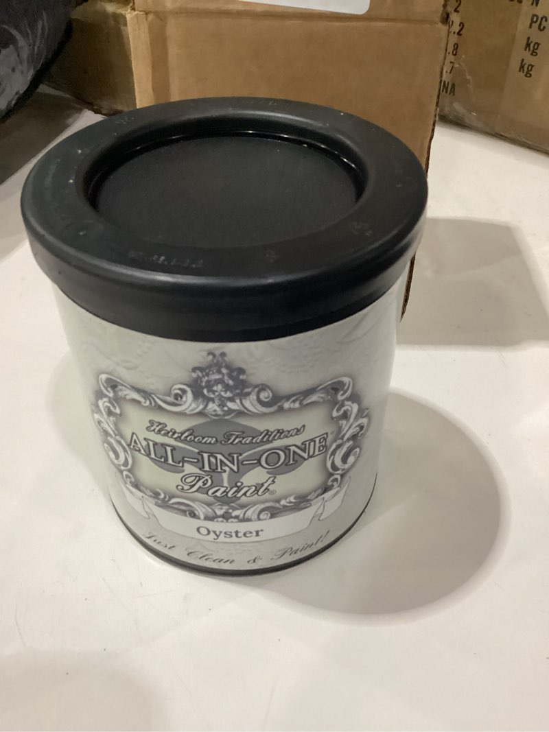 Condition photo showing New/Like New for all-in-one paint, oyster (taupe), quart - durable cabinet and furniture paint. built in primer and top coat, no sanding needed. includes our 30 featured color card. 32 fl oz (pack of 1) oyster