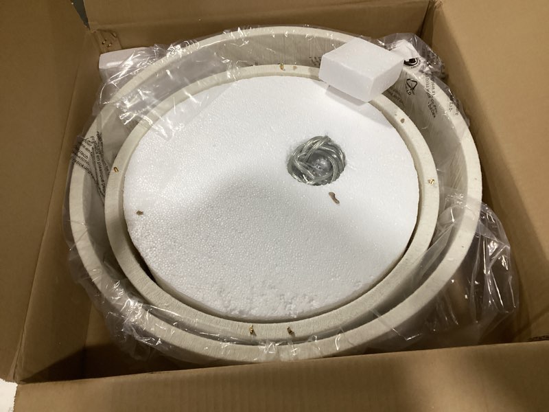 Condition photo showing Good Condition for 20”Hand Woven Rattan Chandelier Boho Pendant Light Adjustable Coastal Pendant Light for Kitchen Island Dining Living Room, White, UL Listed A-White