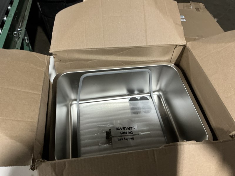 Condition photo showing As Is for Similar to Kirecoo Stainless Steel Cat Litter Box - Metal High Sided Cat Pan, Large Stainless Steel Box, Indoor Litter Tray, Non Stick, No Smell, Easy to Clean, Pet Toilet Supplies for Kitten, Kitty, Rabbit 17.52\" L x 13.58\" W x 5.9\" H