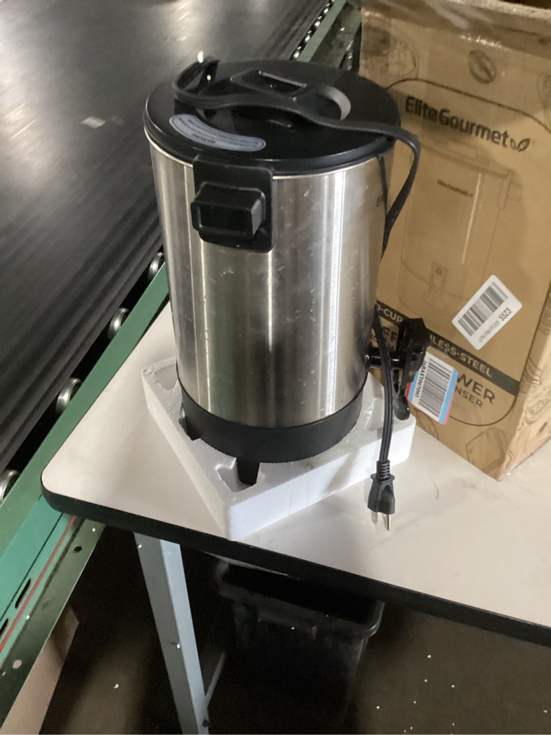 Condition photo showing As Is for Elite Gourmet CCM-035 Maxi-Matic 30 Cup Stainless Steel Coffee Urn Removable Filter For Easy Cleanup, Two Way Dispenser with Cool-Touch Handles Electric Coffee Maker Urn, Stainless Steel 30 Cups